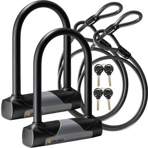 Via Velo 2 Bike Lock Sets with Same Key System Heavy Duty Anti-Theft Bicycle U Locks with 8 mm x 4ft Braided Steel, 4 Keyed Alike Keys for E-Bike, Scooter Mountain Road Bike