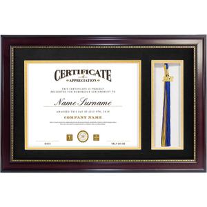 GraduatePro 11x17 Diploma Frame with Tassel Holder for 8.5x11 Certificate Graduation Gifts, Mahogany Gold Rim with Double Mat Black Over Gold, Real Glass