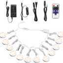 AIBOO Linkable Under Cabinet LED Lighting 12V Dimmable Puck Lights with Wireless RF Remote Control, Hardwired & Wall Plug in for Kitchen Mood Lighting (Warm White, 12 Lights Kit)