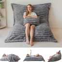 MAXYOYO Giant Bean Bag Chair with Pillow, 3 in 1 Convertible Bean Bag Chair for Adults with Removable Cover, Floor Cushion Stuffed Floor Lounger for Living Room Bedroom, Grey (Full, Faux Fur Grey)