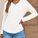 Dokotoo Spring Tops for Women 2026 Long Sleeve Ribbed Knit Teacher Shirts Fashion Clothing Women Blouses V Neck T Shirts