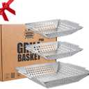 3 Pack Grill Baskets for Outdoor Grill, Heavy Duty Stainless Veggie Pan Set