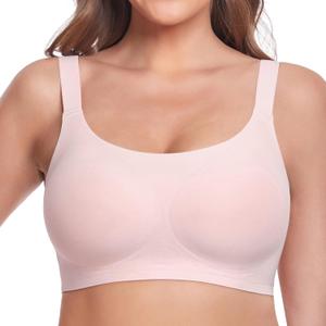 Gailife Womens Wireless Push Up Bras for Women No Underwire Seamless Full Coverage Supportive T Shirt Everyday Bras (X-Large, U Neck - Pink)