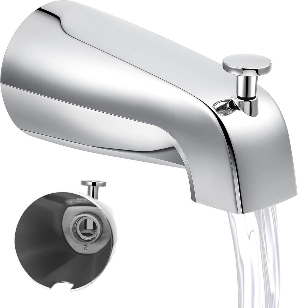 Dreyoo Universal Bathroom Tub Spout Compatible with Westbrass E531D-1F-62, Fits 4 Inch Reach Wall Front Mount Tub Spout with Shower Diverter 1/2'' IPS Inside Thread Bathtub Faucet(Chrome)