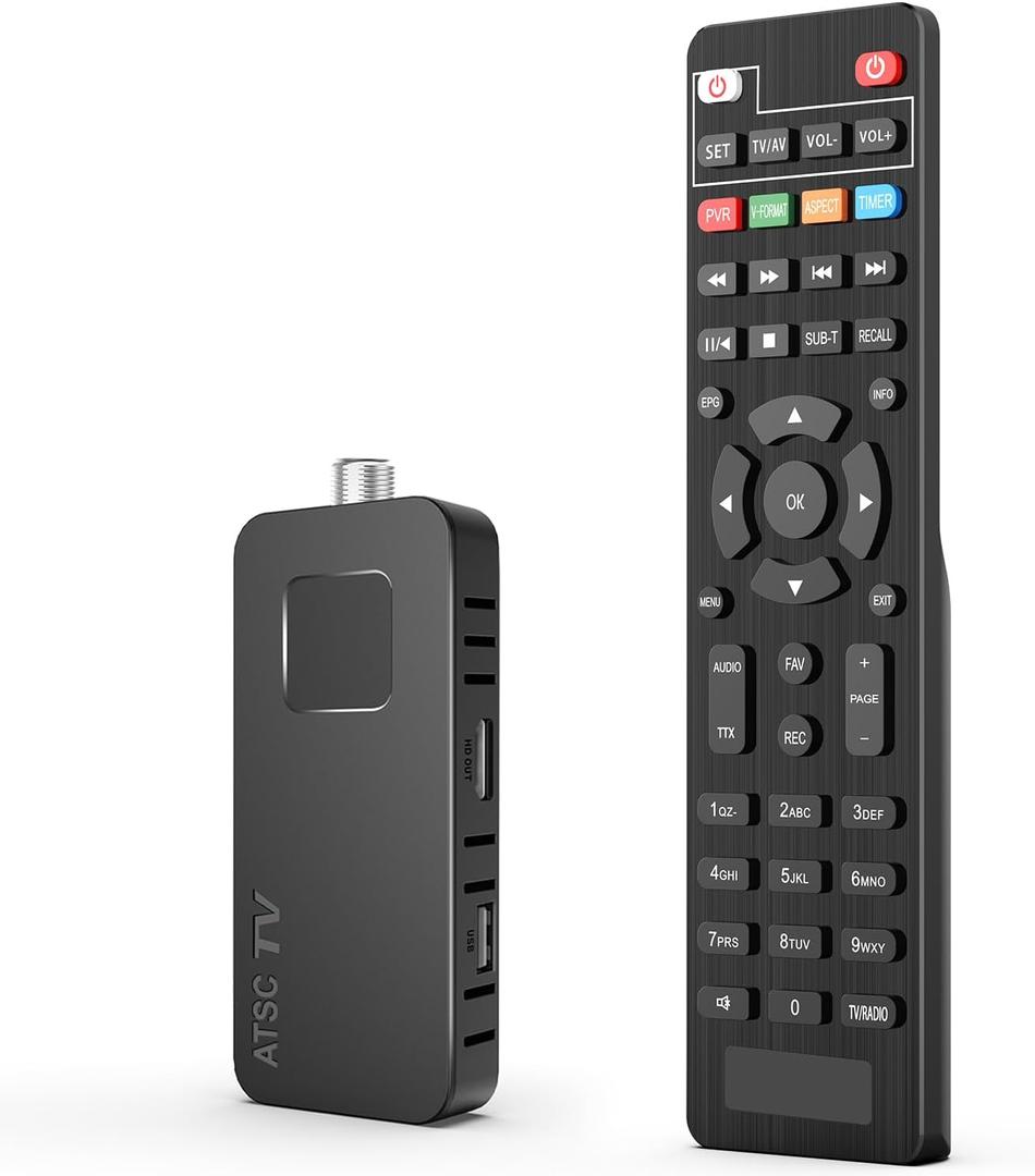 DCOLOR Digital Converter Box for TV [2025 Updated], Mini ATSC Tuner [Hidden Behind TV], Watch & Record Free Over-The-Air Channels, Projectors with HDMI Output, DVR&EPG Ready, 2-in-1 Learning Remote