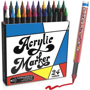 Acrylic Paint Markers, 24 Color Fine Tip Permanent Acrylic Paint Pens For Rock Painting, Canvas, Wood, Glass, Ceramic, Fabric, Plastic, Egg, Scrapbook, Art Painting Supplies Kit