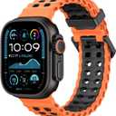 Astorgos Breathable Ocean Band Compatible with Apple Watch Ultra 3/2/1 49mm,S11/10 46mm,9/8/7 45mm,SE3/SE2/SE/6/5/4 44mm,3/2/1 42mm, Adjustable Silicone Band Breathable Sport Strap, Orange/Black