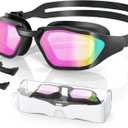 Greatever Sleek Swim Goggles Unisex-Adult, UV400 Protection Swimming Goggles, HD Wide View Goggles, Anti Fog No Leakage (G17-black/ Electroplated Pink Lens)