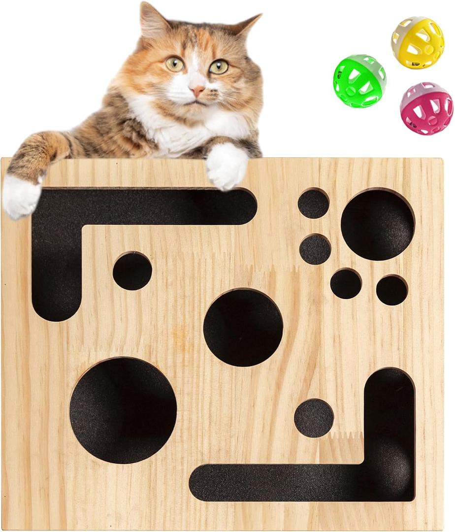 Cat Nail File Enrichment Box & Scratch Puzzle Maze Stress-Free Nail Filing Alternative to Clippers & Grinders, Indoor Cat Scratcher, Treat Maze, Sandpaper Claw File, Interactive Puzzle Box