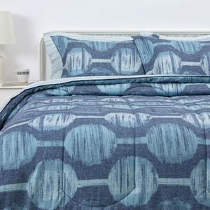 Amazon Basics 7-Piece Lightweight Microfiber Comforter Set, Full/Queen, Navy Geometrics
