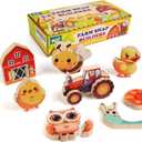 HUZU Farm Snap Wooden Blocks Montessori Building Toy for Toddler Kids, Moving Wheels Tractor, Lockable Door Barn, Mix & Match Farm Animals Duck Bee Owl Chick Snail, Stocking Stuffers for Grandkids