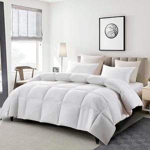 Serta Goose Feather Down Fiber Cotton Comforter King Size - 100% Cotton Duvet Insert - Hotel Luxury Hypoallergenic Bedding Comforter All Season Medium Warmth 106 x 90 Inch White
