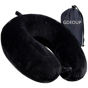 GDEOUP Travel Pillow - Memory Foam Neck Pillow Support Pillow,Luxury Compact & Lightweight Quick Pack for Camping,Sleeping Rest Cushion (Black)