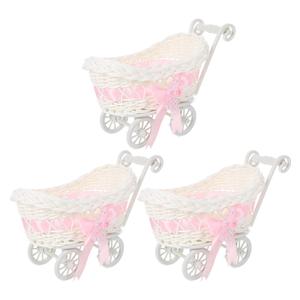 Cabilock Imitation Rattan Woven Baby Carriage Candy Holder 3-Piece Set Lightweight Stroller Shape Basket for Baby Shower Wedding Party Favor Decoration 9.64X4.92X5.90 Inch
