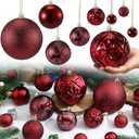 Soulchen 4 Size Burgundy Christmas Balls Ornaments Set 32 Pcs 1.57", 2.36", 3.15", 4" Shatterproof Hanging Xmas Balls Assorted Electroplate Christmas Decor for Valentines Day Holiday New Year Decor