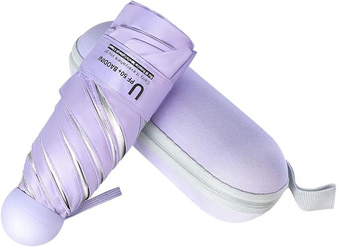 BAODINI Travel Essentials Mini Umbrella for Purse With Case Small Compact UV Sun Protection Lightweight Tiny Pocket Manual Open Close Umbrella for Women Kids and Men Fit Purse Backpack