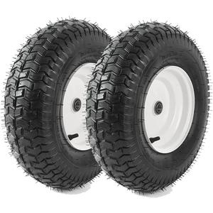 (2-Pack) 16x6.50-8 Tubeless Tires on Rim - Universal Lawn Mower and Garden Tractor Trailer Wheels - With Chevron Turf Treads - 3" Offset Hub, 3/4" and 5/8" Bearings - 4 Ply with 615 lbs Load Capacity (White)