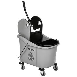 HOMCOM 9.5 Gallon (38 Quart) Mop Bucket with Wringer Cleaning Cart, 4 Moving Wheels, 2 Separate Buckets, & Mop-Handle Holder, Grey