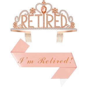 Retirement Party Decorations with Tiara and Sash for Women, Happy Retired Crown and Sash for Gift