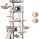 Hey-brother Cat Tree, 70.8 Inches Multi-Level Cat Tree Tower for Large Cats, Heavy Duty Cat Tower with Cat Condo,Baskets, Cat Scratching Posts, Big Hammock and Food Bowls, Light Gray MPJ036W