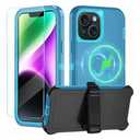 CONWOE Magnetic for iPhone 16 Plus Case,with Belt Clip,[Compatible with Magsafe] W/Tempered Glass Screen Protector,Anti-Drop,Shockproof,Heavy Duty Protection (Lake Blue)