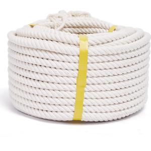 Natural Cotton Craft Rope 1/2 Inch x 100 Feet, 4-Strand Twisted Cotton Ropes, Natural Thick White Soft Rope Cord for Sports, Dcor, Pet Toys, DIY Crafts, Macram & Indoor Outdoor Use
