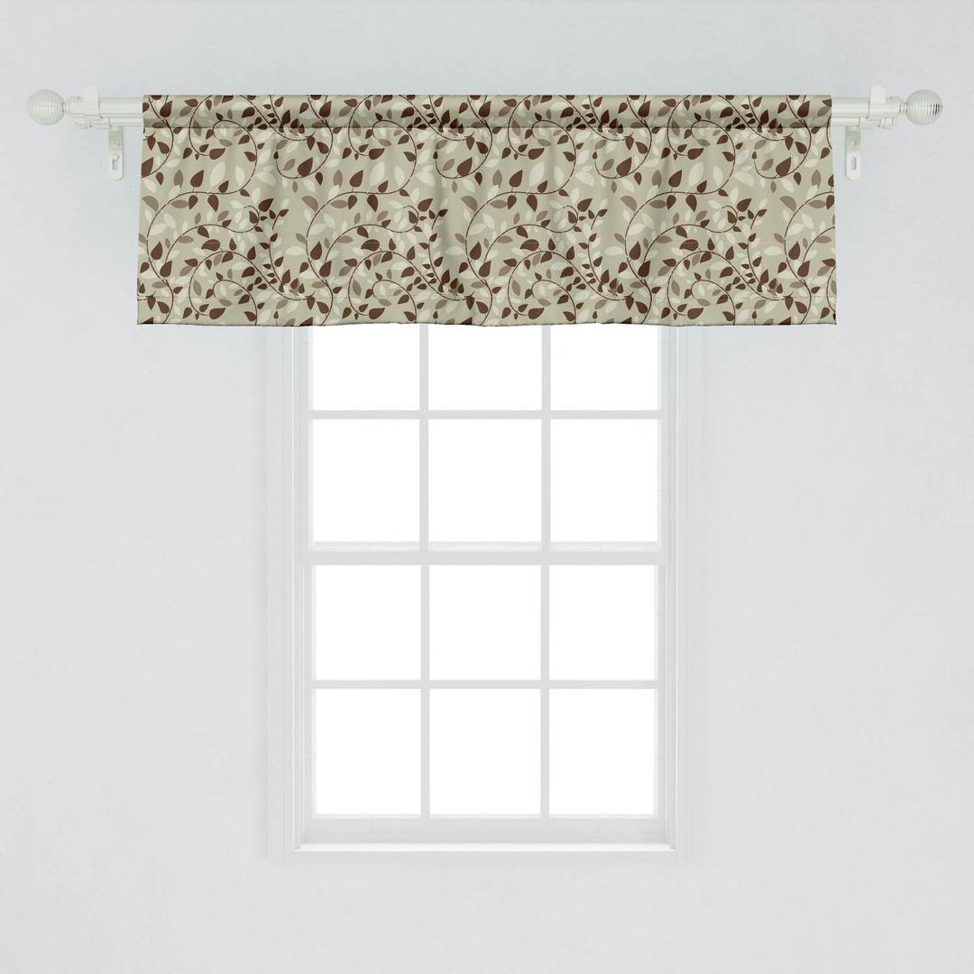 Lunarable Leaf Window Valance Pack of 2, Pattern Vines Leafage Nature Curvy Branches Plants Garden Floral Illustrated Art, Rod Pocket Curtain Valances for Kitchen Bedroom, 54" X 18", Brown Beige (54"W x 18"L (Pack of 2))