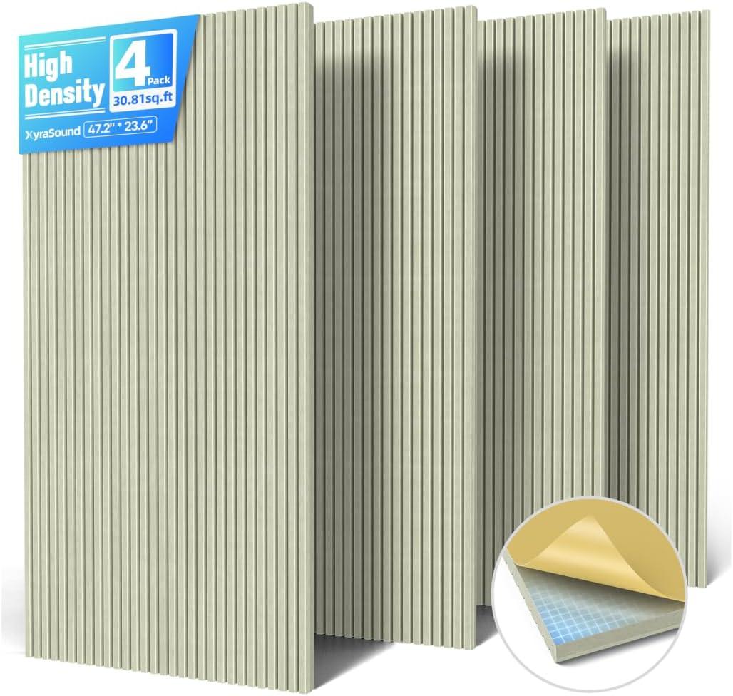 4 Pack High Density Large Acoustic Panel Sound Absorbing with Self-Adhesive