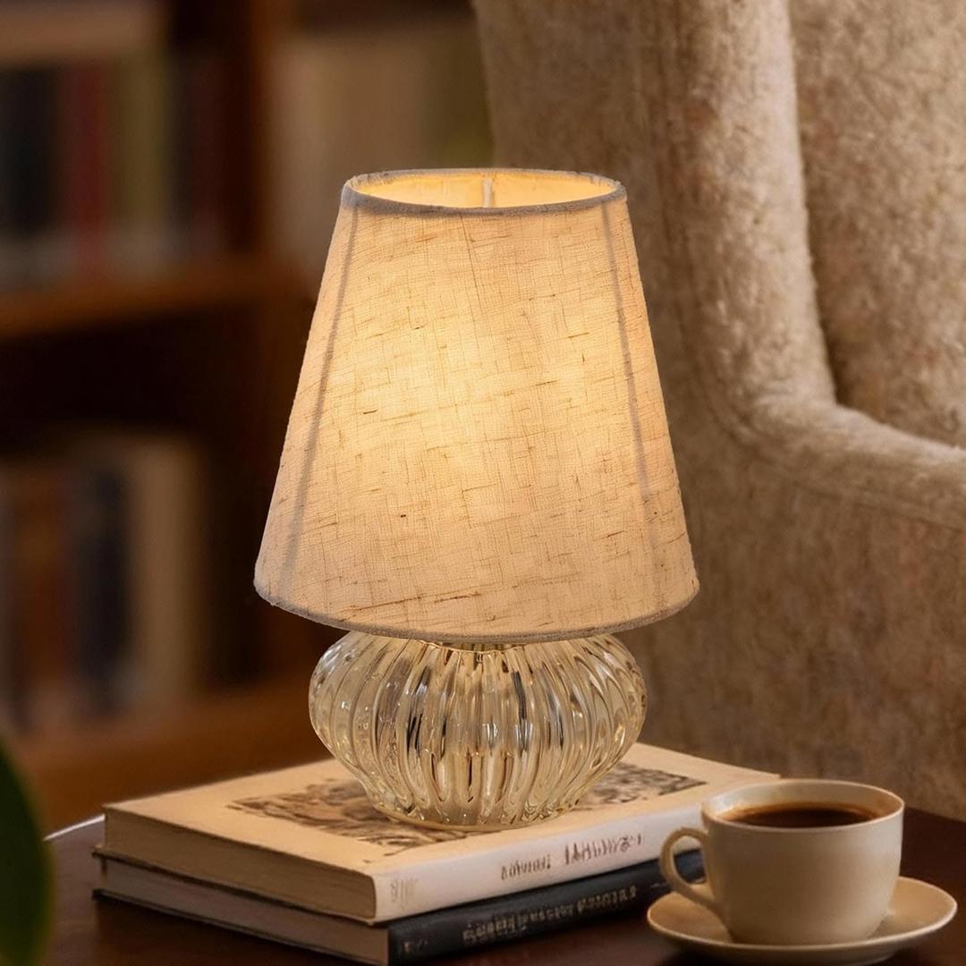LUSHARBOR Battery Operated Lamp with Timer, Small Decorative Table Lamp with Linen Shade Cordless Ambient Accent Lamp for Bedroom Nightstand, Shelf & Living Room Decor -Tapered