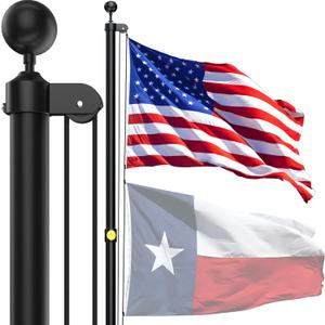 Flag Poles for Outside House in Ground - 20FT Sectional Aluminum Extra Thick Flagpole with Reinforcing Ring, 5x3 US Flag and White Gloves, Heavy Duty Black Flag Poles Kit for Yard or Residential