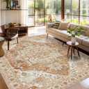 Boho Area Rug 6x9 Washable Large Vintage Rug for Living Room Bedroom Office Kitchen Entrance Dining Room Non Slip Soft Low-Pile Farmhouse, Caramel/Beige/Multi
