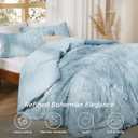 Bedsure Tufted Boho Comforter Set Queen Size - Light Blue Boho Bed Set, GentleSoft 3 Pieces Farmhouse-Style Embroidery Bedding, Gifts for Woman, Soft Jacquard Queen Comforter for All Seasons