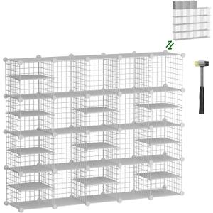 Wire Cube Storage Organizer, 20 Cubes Converted into 23 Cubes, Sturdy Metal Grids Storage Shelf Closet Shelving Units and Storage, Shelves for Bedroom LIvingroom Office (White)