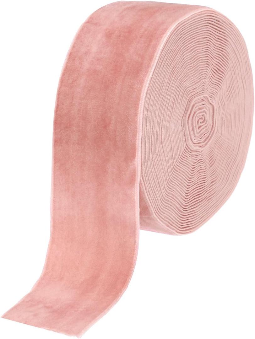 MECCANIXITY Velvet Ribbon 2 Inch x 10 Yard Single Face Spool Silky Velvet Fabric for Bouquets DIY Crafts Gift Wrapping Wedding Party Dusty Pink