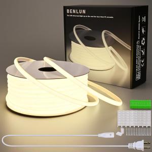 AC 110V COB LED Strip Lights 98.4ft, 4000K Natural White LED Rope Light Outdoor Waterproof, 10W/M CRI 90+ Flexible Cuttable, for Bedroom, Living Room, Garden, Commercial, House