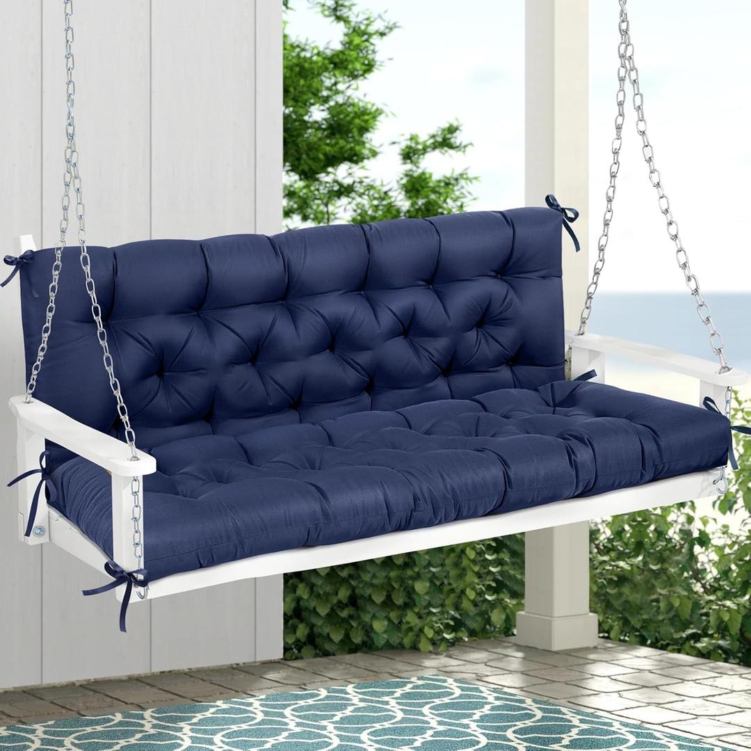 Porch Swing Cushions, Waterproof Swing Cushions Replacement with Backrest, Outdoor Swing Bench Cushions 2-3 Seater Replacement for Patio Furniture 60x40 (Navy)