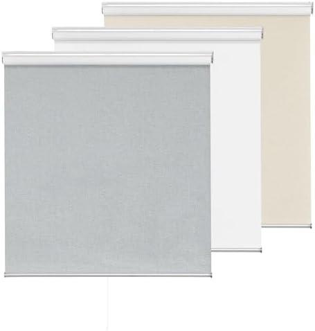 ChrisDowa Cordless 100% Blackout Roller Shade, with Striped Jacquard, Thermal Insulated, UV Protection Fabric, Total Blackout Blinds for Window, French Doors, Home and Office. Light Grey, 30"W x 72"H