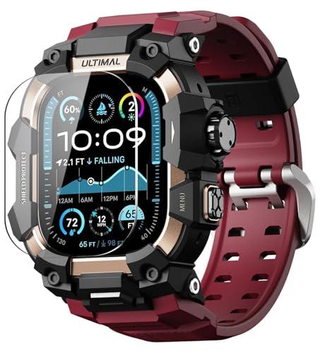 ULTIMAL Rugged Case with Band for Apple Watch 49mm, Compatible with Apple Watch Ultra 3/2/1, Military Grade Shockproof Bumper Cover for iWatch Tactical Band Men (49mm, Red)