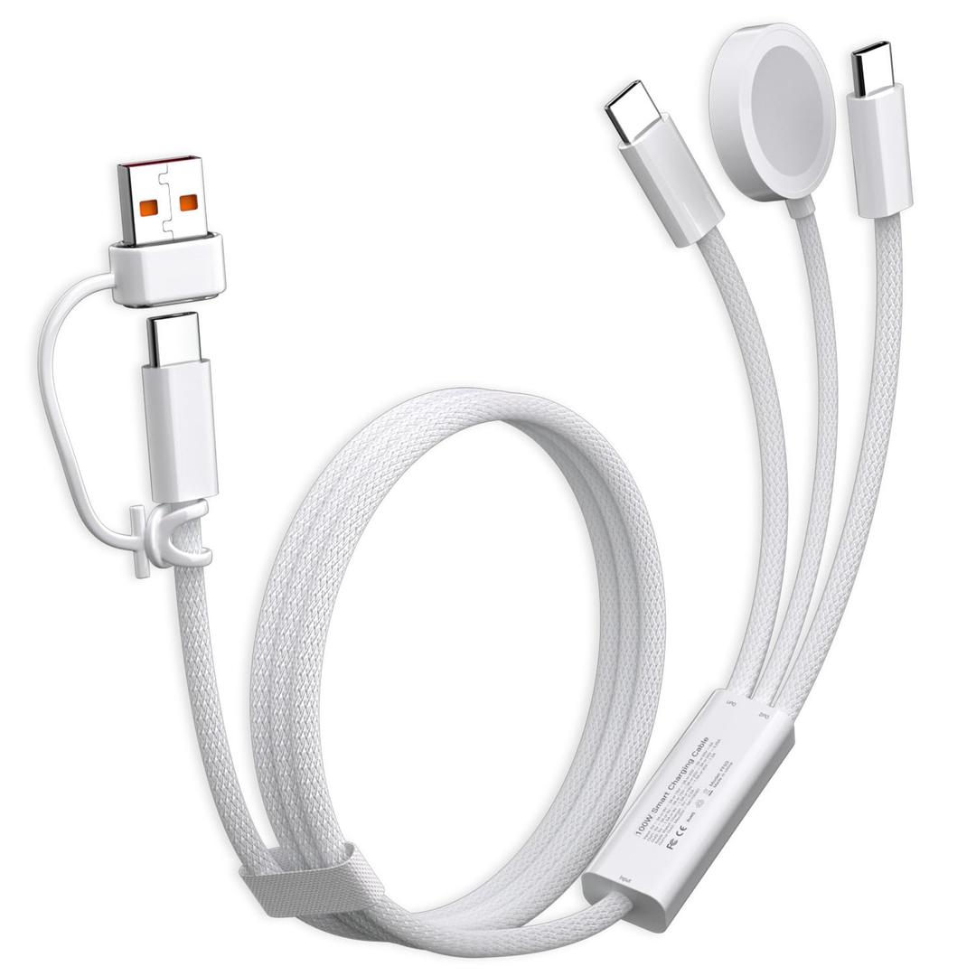 Travel Essentials for Apple Watch Charger, 100W 3 in 2 Dual USB C Multi Fast Charging Cable Portable USB C Cord for iPhone 17/16/15, iPad Pro, MacBook, Samsung, Google Pixel, iWatch Ultra/Series 1-11