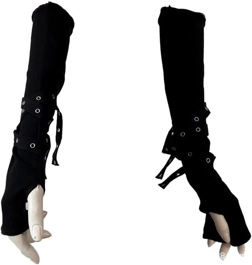HeiBai Xiong Black Arm Warmers Grunge Gloves Fingerless Goth Rock Arm Sleeve For Women Or Men
