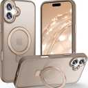 Magnetic for iPhone 16 Case with Ring Stand, Slim Translucent Matte Back Shockproof Phone Case for iPhone 16 6.1'', Bronze