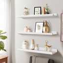 Annecy Floating Shelves Set of 3, 23.6 Inch White Rustic Wood Shelves for Wall, Wall Storage Shelves with Guardrail Design for Bedroom, Bathroom, Kitchen, Office, 3 Different Sizes