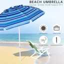 Aoxun 6.5ft Beach Umbrella with Tilt Pole, Portable Sand Anchor and Carry Bag, UPF 50+ Sun Shelter Air Vents Design for Outdoor Activities (Navy Blue & White)