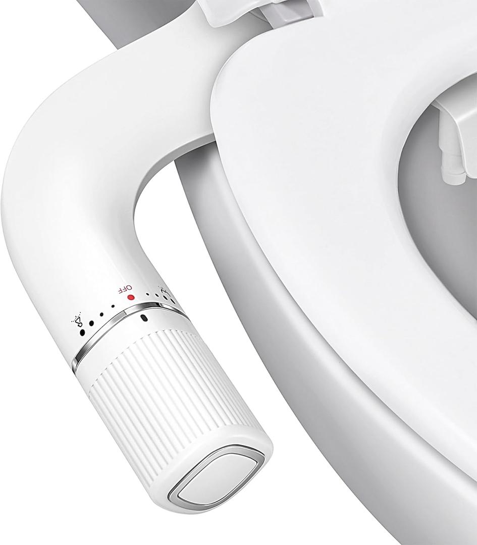 BIGCOW Ultra-Slim Bidet Attachment for Toilet - Dual Nozzle (Frontal & Rear Wash) with Adjustable Cold Water Pressure and Stainless Steel Inlet - Hygienic Solution for Fresh Cleanliness, Silver 1 Pcs