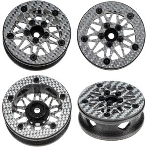 1.6" (40.6mm) Super Wheels, Carbon fibre Beadlock Wheel fit for SCX24 TRX4M FCX24 FCX24M CR18P 1/24 1/18 RC Crawlers Upgrade, Style B, Silver