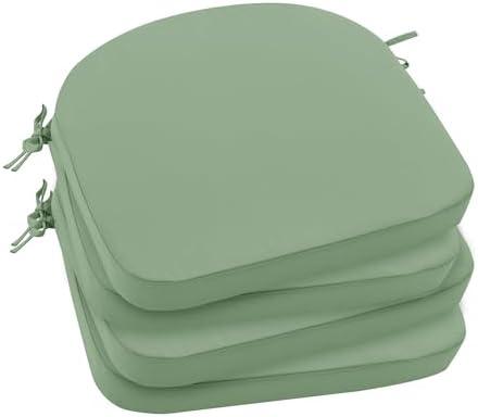 Outdoor Chair Cushions Set of 4: Waterproof & Fade Resistant Patio Furniture Cushions - 19 x 19 x 2 Inch Non Slip Round Corner Seat Cushion Pads with Removable Cover for Garden Yard Lawn, Sage Green