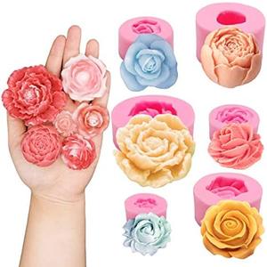 6PCS 3D Flower Fondant Molds Set, Rose Silicone Molds for Candle Soap Making, Handmade Cake Dessert Decoration Chocolate Cupcake Candy Ice Mold, Resin Concrete Art Crafts Accessories