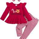 Toddler Baby Girl Clothes Infant Girl Outfits Fall Ruffle Floral T-Shirt Top Pants Set Winter Spring Clothes Size 3-4T (Red)