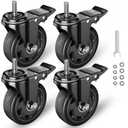 Stem Caster Wheels 3 Inch, Threaded Stem Casters Heavy Duty Casters Set of 4, Swivel Casters with Stem UNC 3/8"-16 x 1 Industrial Castors with Safety Dual Locking Wheel for Furniture and Cart