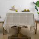 Softalker Outdoor Tablecloth Rectangle, Waterproof Linen Cotton Farmhouse Table Cloths with Tassel, Heavy Weight Wrinkle Free Boho Table Cover for Picnic Camping Dining - 55 x 84 Inch, Coffee Plaid